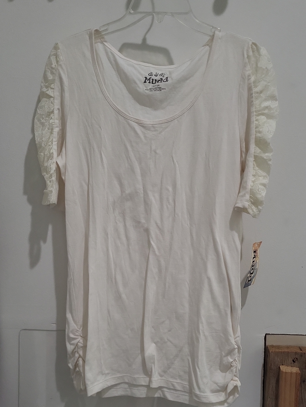 Mudd Cream Short Sleeve Tee with Lace Puff Sleeves